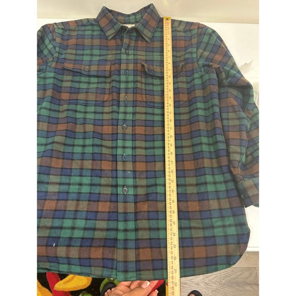 LL Bean Mens Flannel Shirt Medium Traditional Fit Green Blue Brown Plaid - Picture 4 of 6